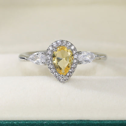 8Ct Yellow Sapphire Pear Cut Engaement Ring