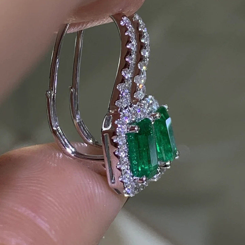 12Ct  Green Sapphire Baguette Cut Drop Earrings