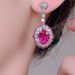 12Ct Pink Sapphire Oval Cut Drop Earrings