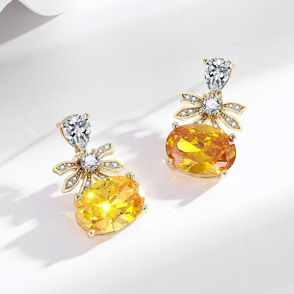 13Ct Yellow Sapphire Oval Cut Tie Drop Earrings