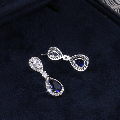 14Ct Blue&White Sapphire Pear Cut Drop Earrings