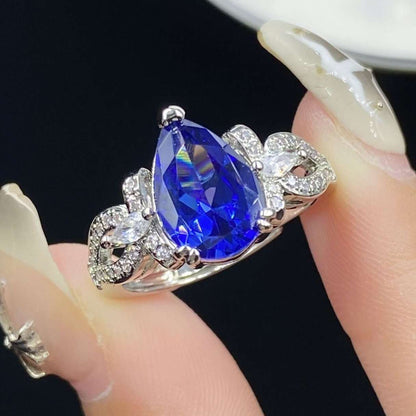 12Ct Blue Sapphire Pear Cut Ring