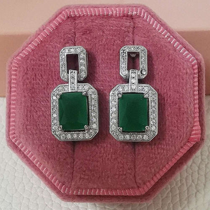 12Ct Green Sapphire Cut Baguette Drop Earrings