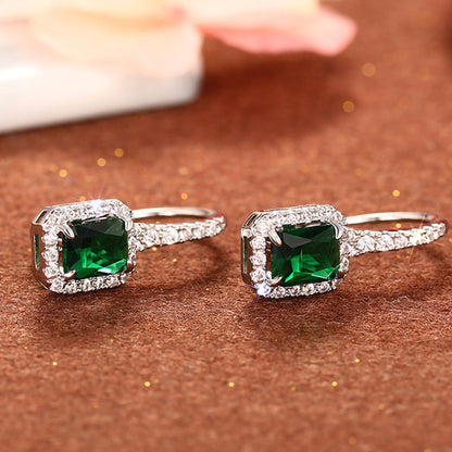 12Ct  Green Sapphire Baguette Cut Drop Earrings