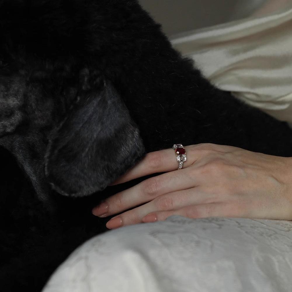 6Ct Red Sapphire Baguette Cut Ring