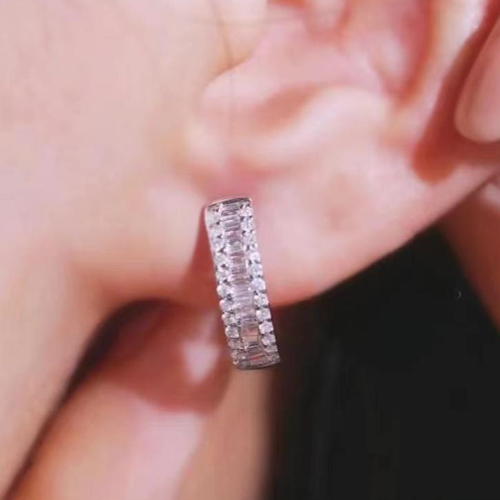 8Ct White Sapphire Baguette Cut Hoop Earrings