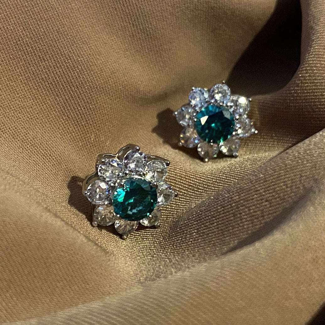 12Ct Green Sapphire Round Cut Stud Earrings