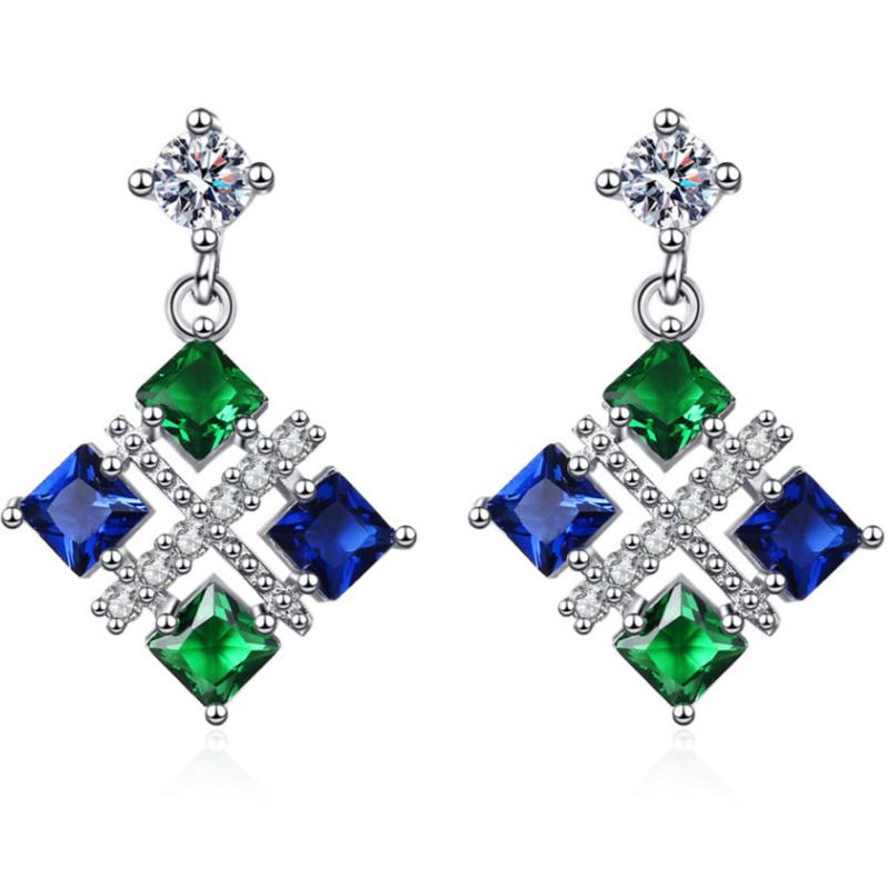 10Ct Green&Blue Sapphire Asscher Cut Drop Earrings