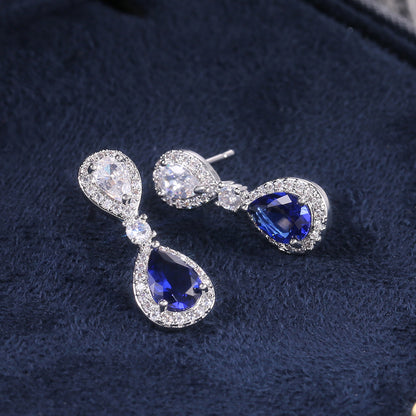 14Ct Blue&White Sapphire Pear Cut Drop Earrings