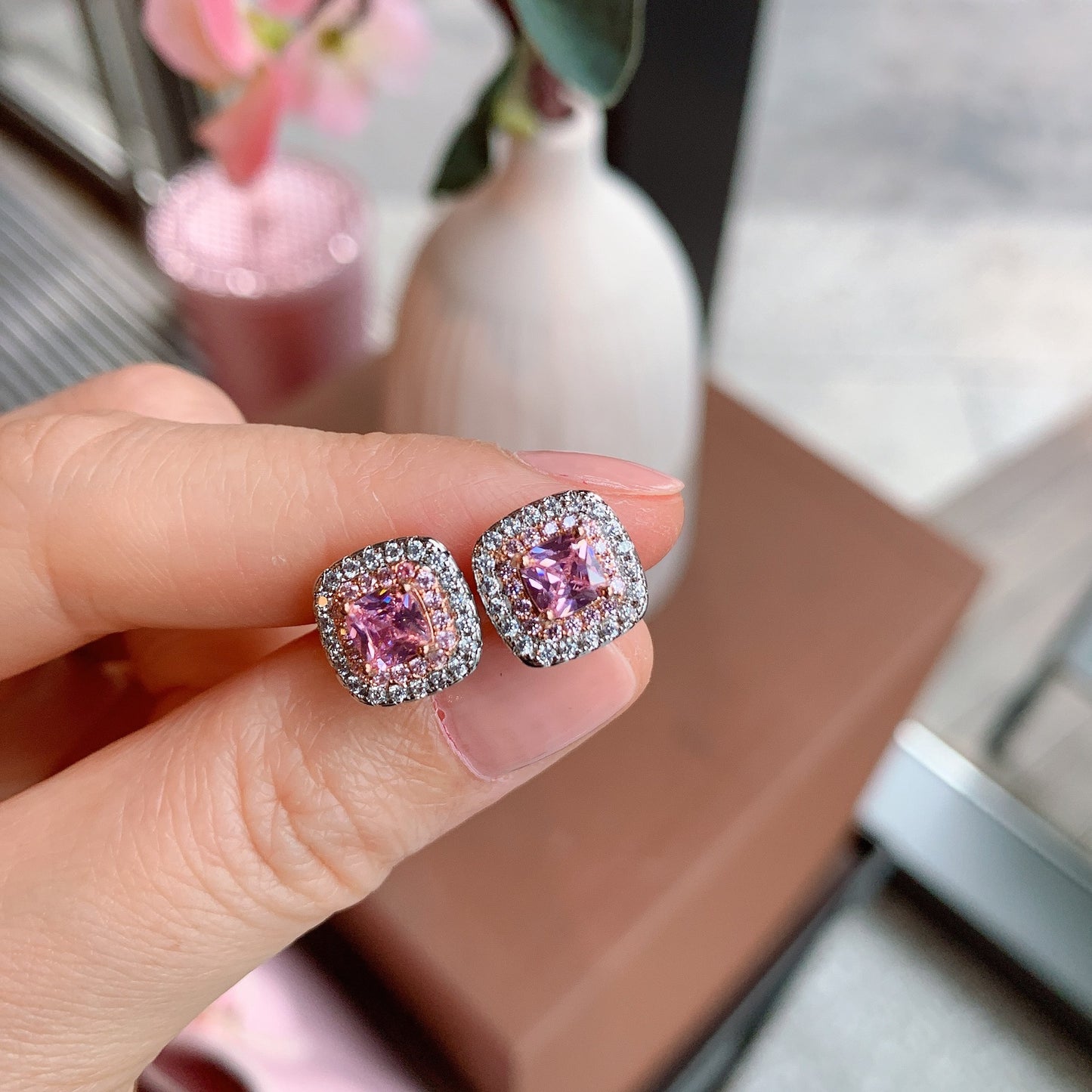 Pink Sapphire Asscher Cut Jewelry Set