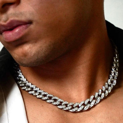 White Sapphire Round Cut Men's Necklace