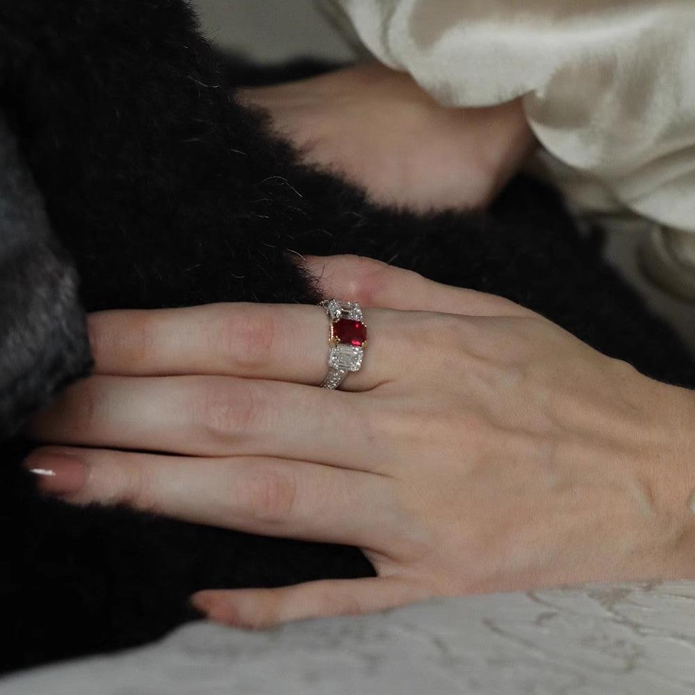 6Ct Red Sapphire Baguette Cut Ring