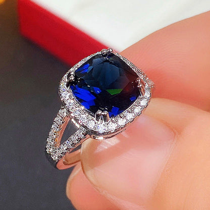 Blue Sapphire Cushion Cut Jewelry Set