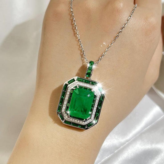 10Ct Green Sapphire Baguette Cut Necklace