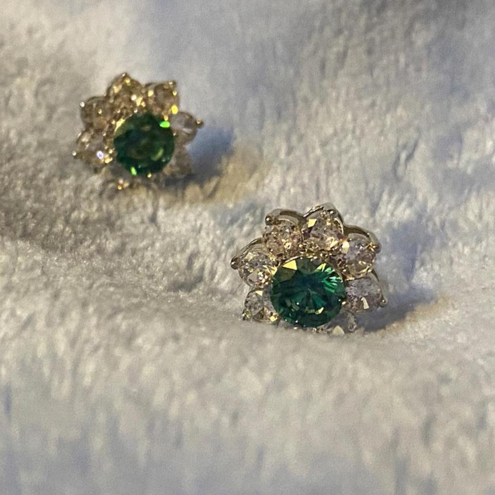 12Ct Green&White Sapphire Round Cut Stud Earrings