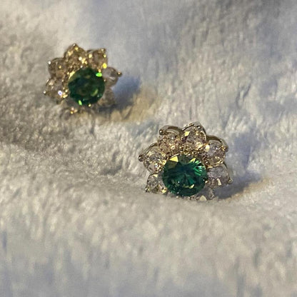 12Ct Green&White Sapphire Round Cut Stud Earrings