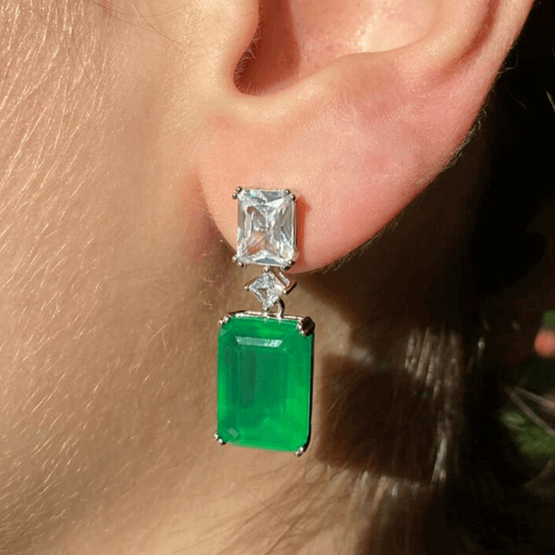 12Ct Green Sapphire Baguette Cut Drop Earrings