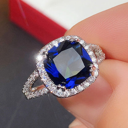 Blue Sapphire Cushion Cut Jewelry Set