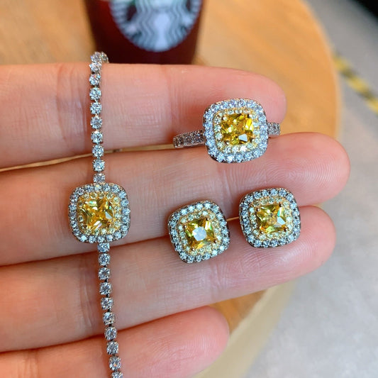 Yellow Sapphire Asscher Cut Jewelry Set