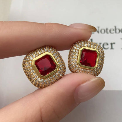 12Ct Red Sapphire Asscher Cut Stud Earrings