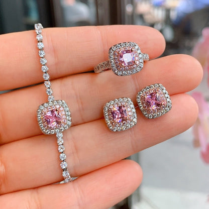 Pink Sapphire Asscher Cut Jewelry Set