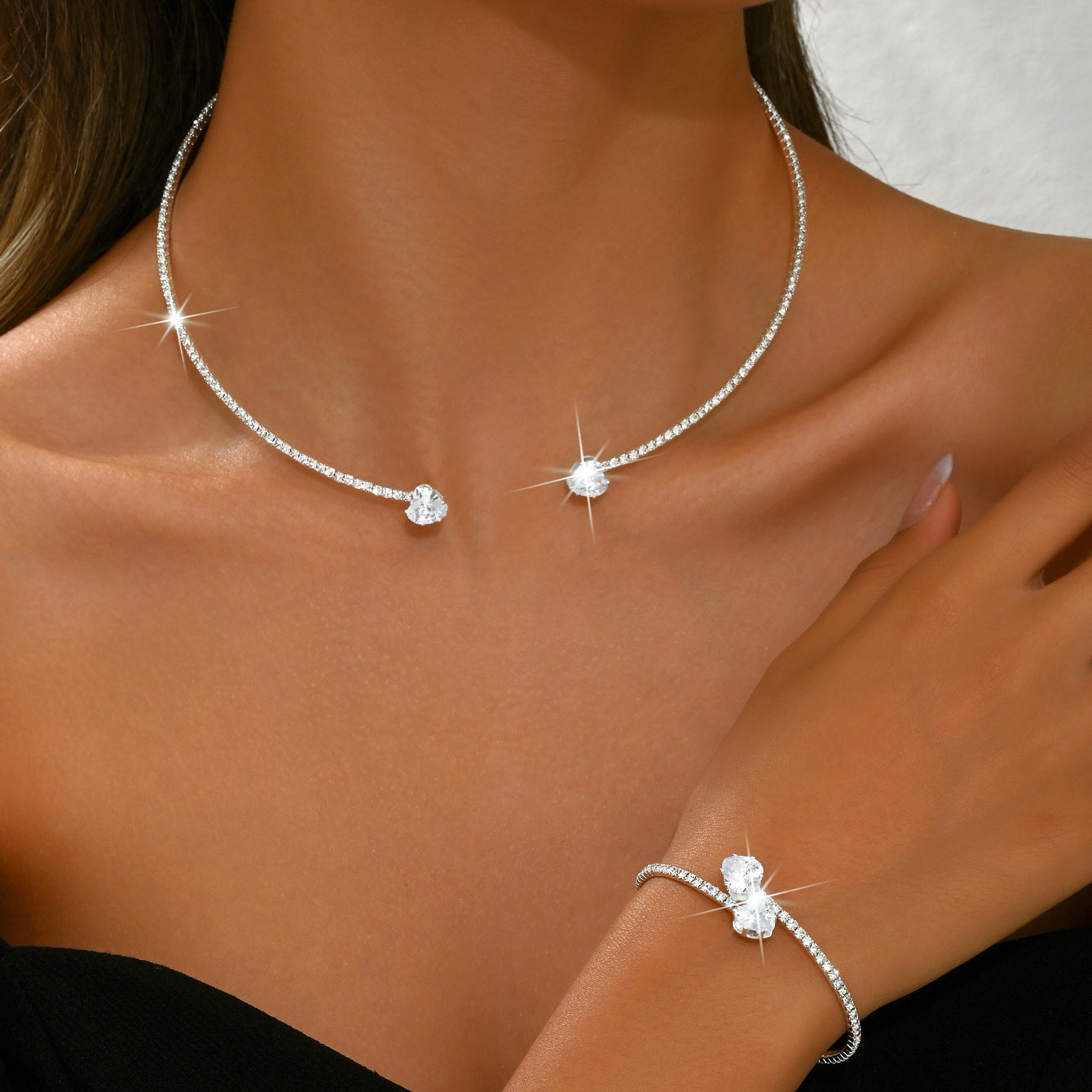 White Sapphire Heart Cut Jewelry Set