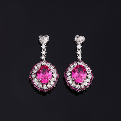 12Ct Pink Sapphire Oval Cut Drop Earrings