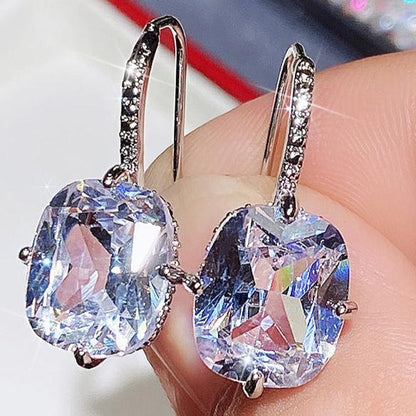 20Ct White Sapphire Cushion Cut Drop Earrings