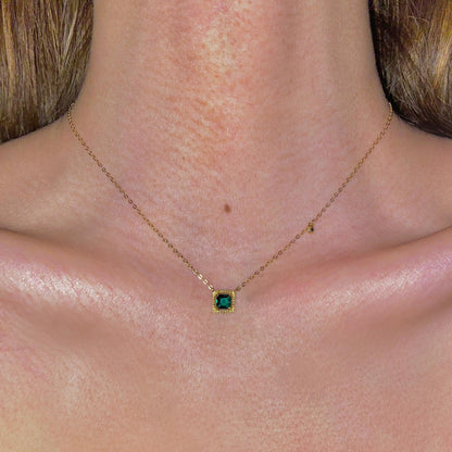 6Ct Green Sapphire Asscher Cut Necklace