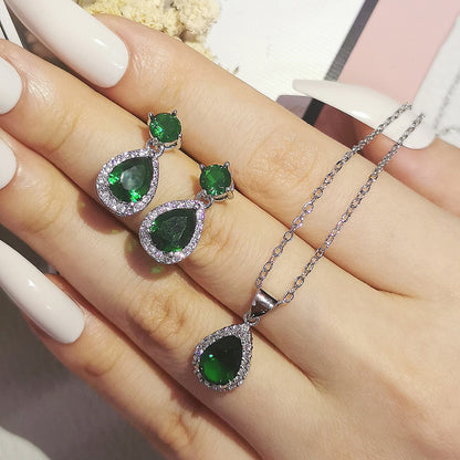 Green Sapphire Pear Cut Jewelry Set