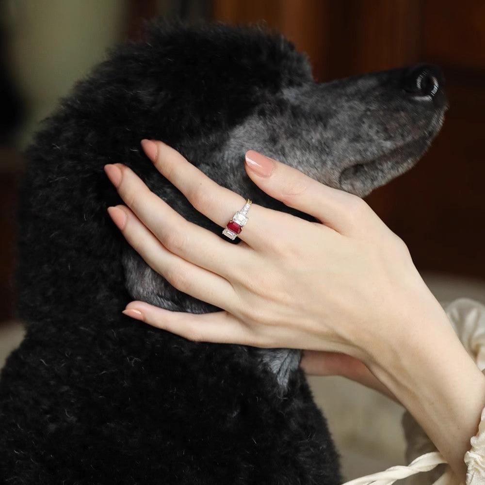 6Ct Red Sapphire Baguette Cut Ring