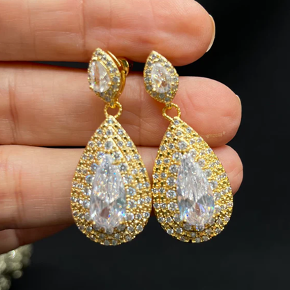 16Ct White Sapphire Pear Cut Drop Earrings