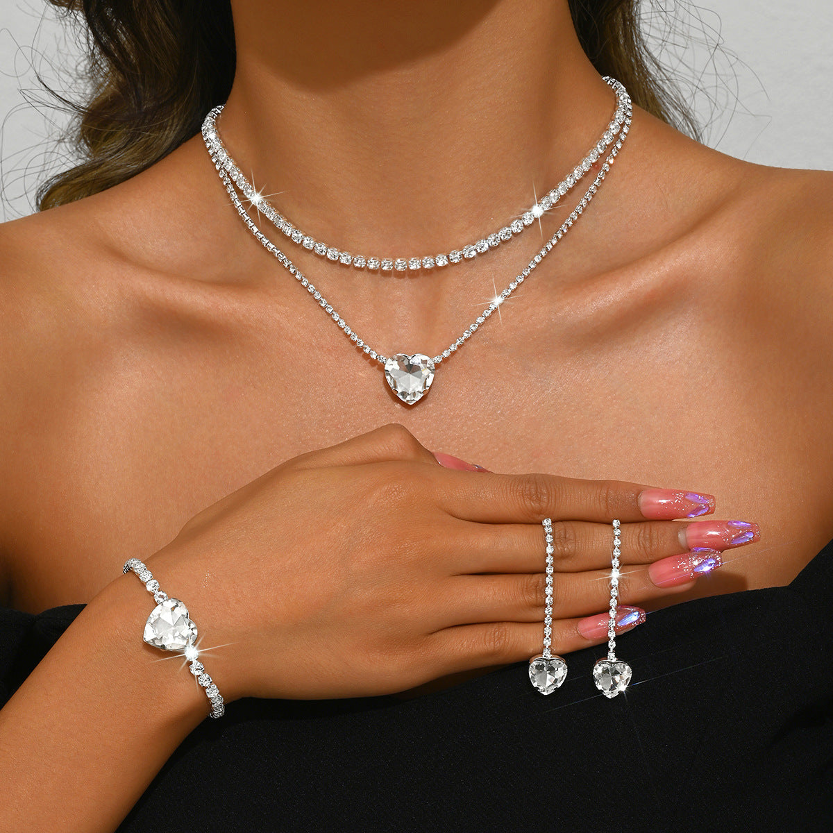 White Sapphire Heart Cut Jewelry Set