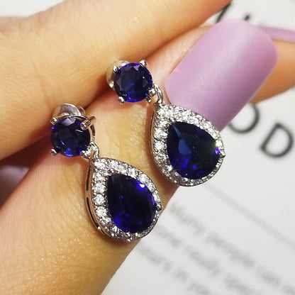 Blue Sapphire Pear Cut Jewelry Set