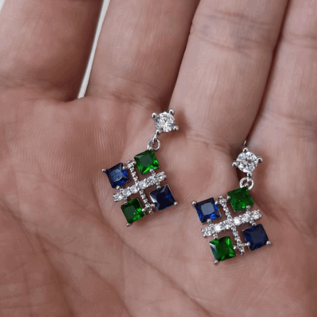 10Ct Rainbow Sapphire Asscher Cut Drop Earrings