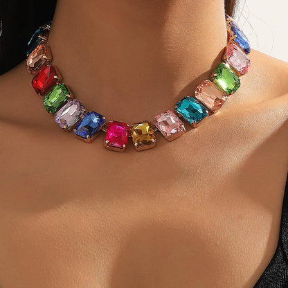 48Ct Rainbow Sapphire Baguette Cut Necklace