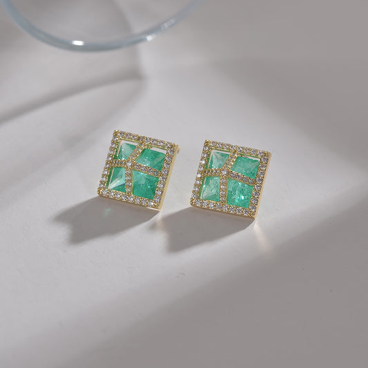 14Ct Green Sapphire Asscher Cut Stud Earrings