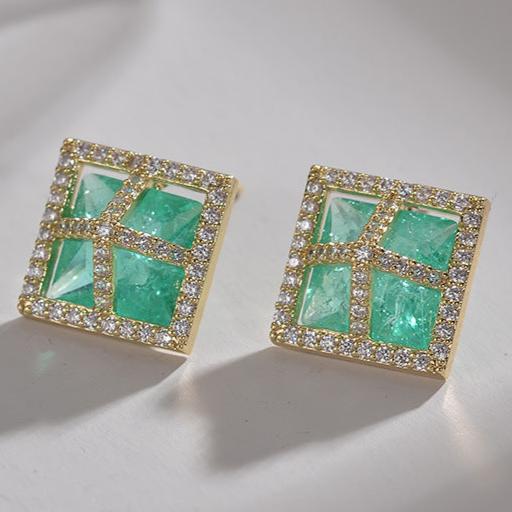 14Ct Green Sapphire Asscher Cut Stud Earrings