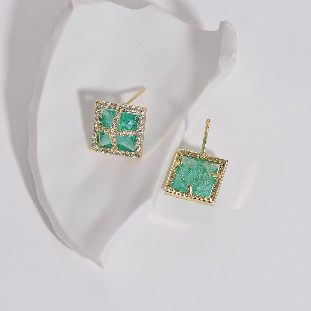 14Ct Green Sapphire Asscher Cut Stud Earrings