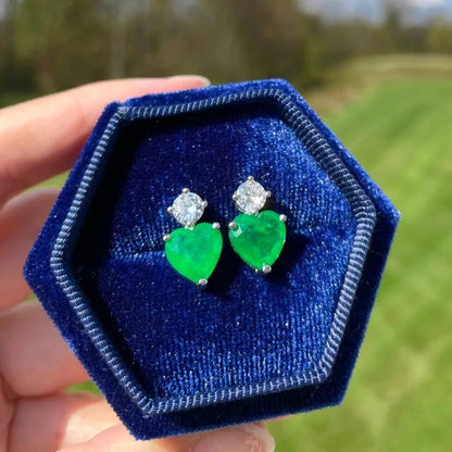 10Ct Green Sapphire Heart Cut Stud Earrings