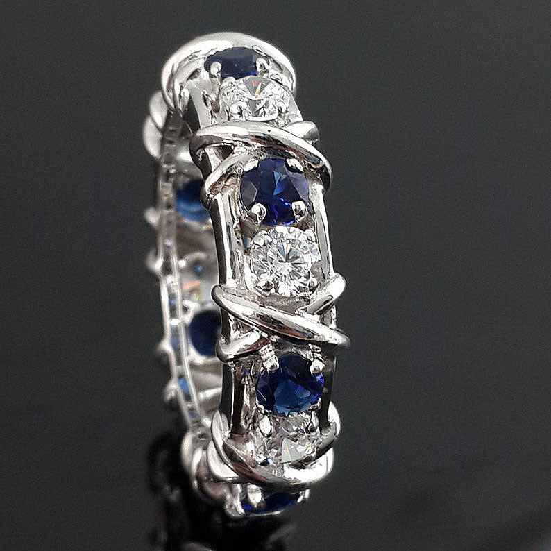 4Ct Blue&White Sapphire Round Cut Ring