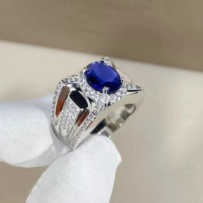 8Ct Blue Sapphire Oval Cut Men's Ring