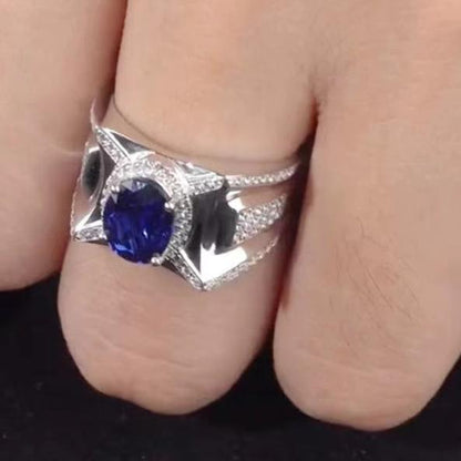 8Ct Blue Sapphire Oval Cut Men's Ring