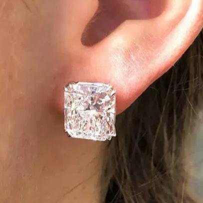 8Ct White Sapphire Asscher Cut Stud Earrings