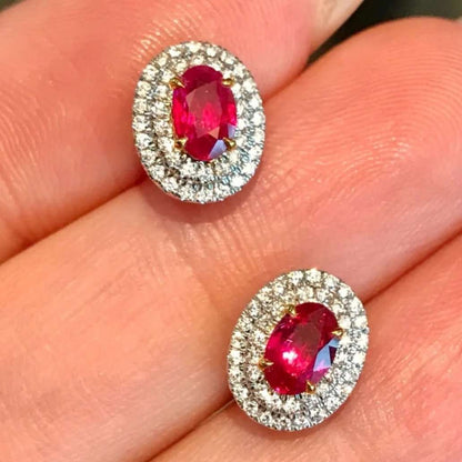 12Ct Red Sapphire Oval Cut Stud Earrings