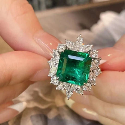 12Ct Green Sapphire Asscher Cut Ring