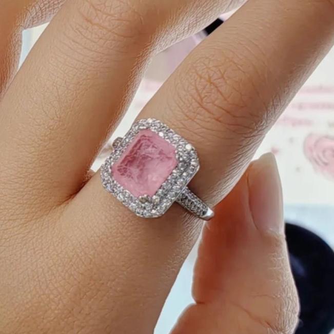 10Ct Pink Sapphire Baguette Cut  Engagement Ring