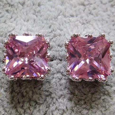 8Ct Pink Sapphire Asscher Cut Stud Earrings