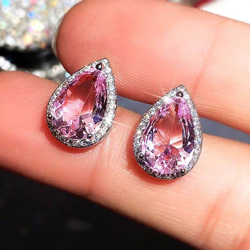 8Ct Pink Sapphire Pear Cut Stud Earrings