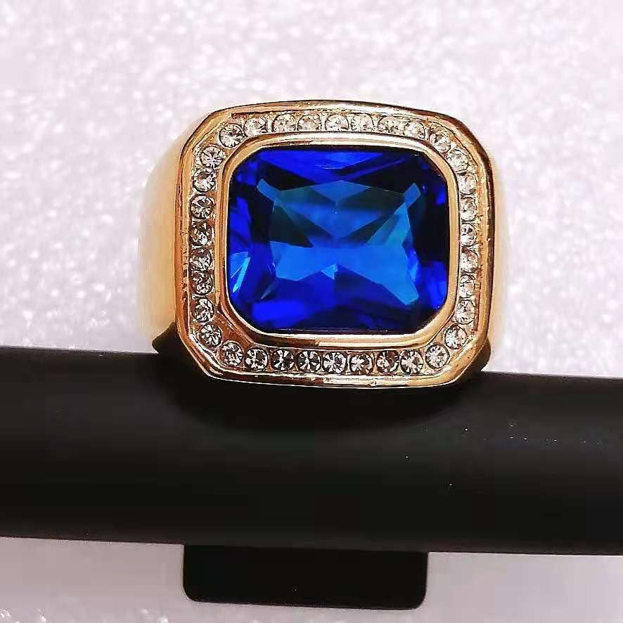 10Ct Blue Sapphire Baguette Cut Men's Ring